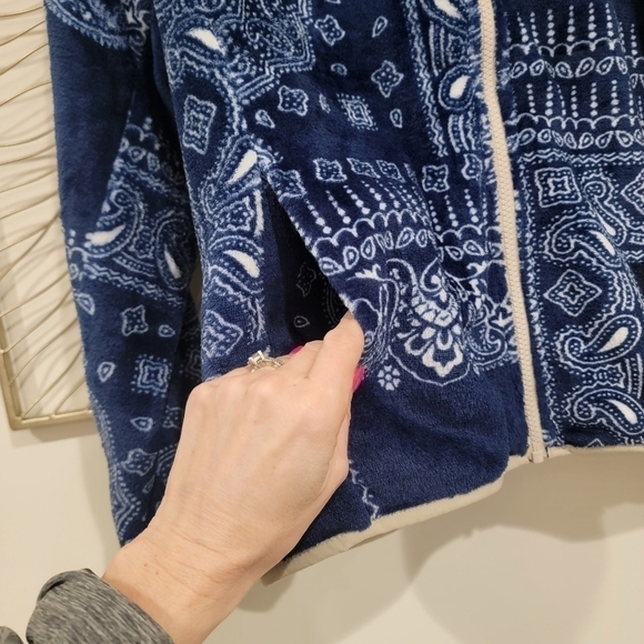 Nordstrom BP Faux Shearling Plush Fleece Blue Bandana Paisley Print Jacket Med - Picture 12 of 15